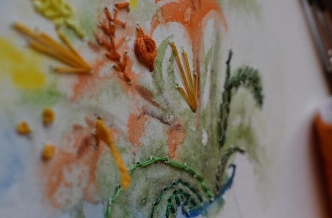Aquarel·la brodada sobre tela